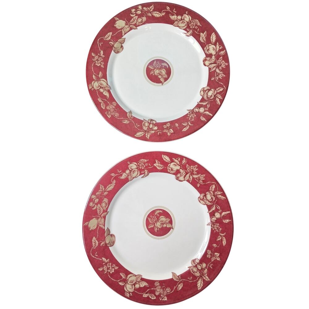 WAVERLY GARDEN ROOM Red Fruit Toile 11" Dinner Plates Columbia Set of 2